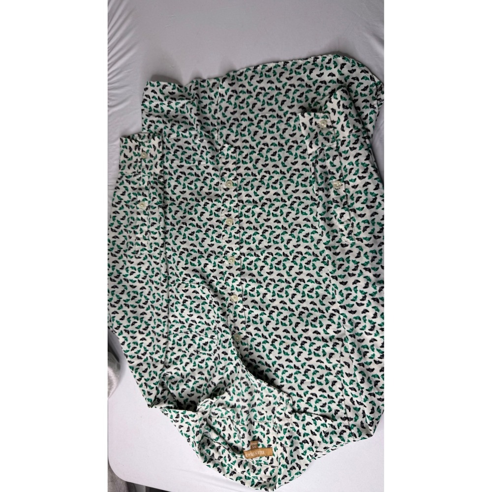 Ellen Tracy Womens XS White Green Black Shoe Print Long Sleeve Button Down Shirt